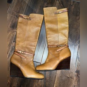 Womens size 8 tall leather wedge coach boots
